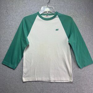 Vintage 80s Nike Tee Shirt Raglan Baseball Made In USA Mens S/M 3/4 Sleeve Green